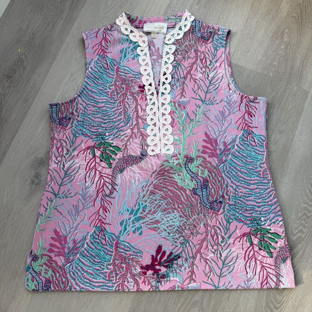 Papagallo Sleeveless Tunic Cactus Rose Coral Reef Seahorse size XL Cruisewear